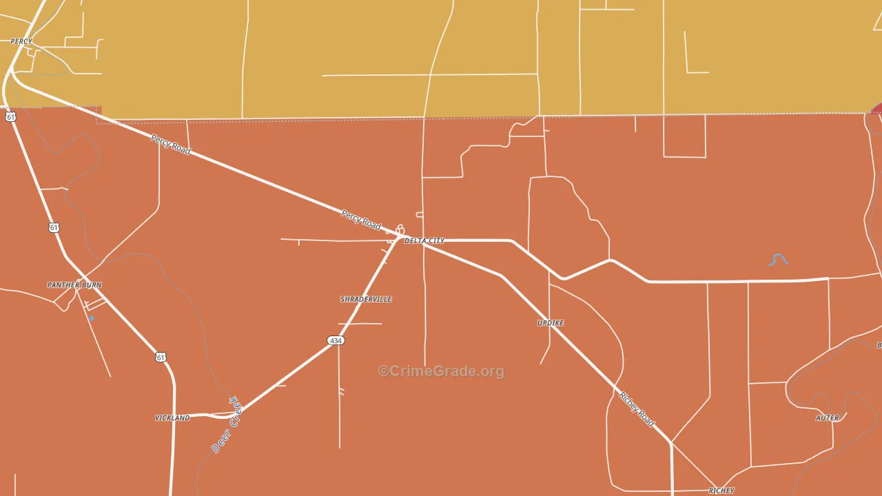 Delta City, MS Map of Burglary Rates