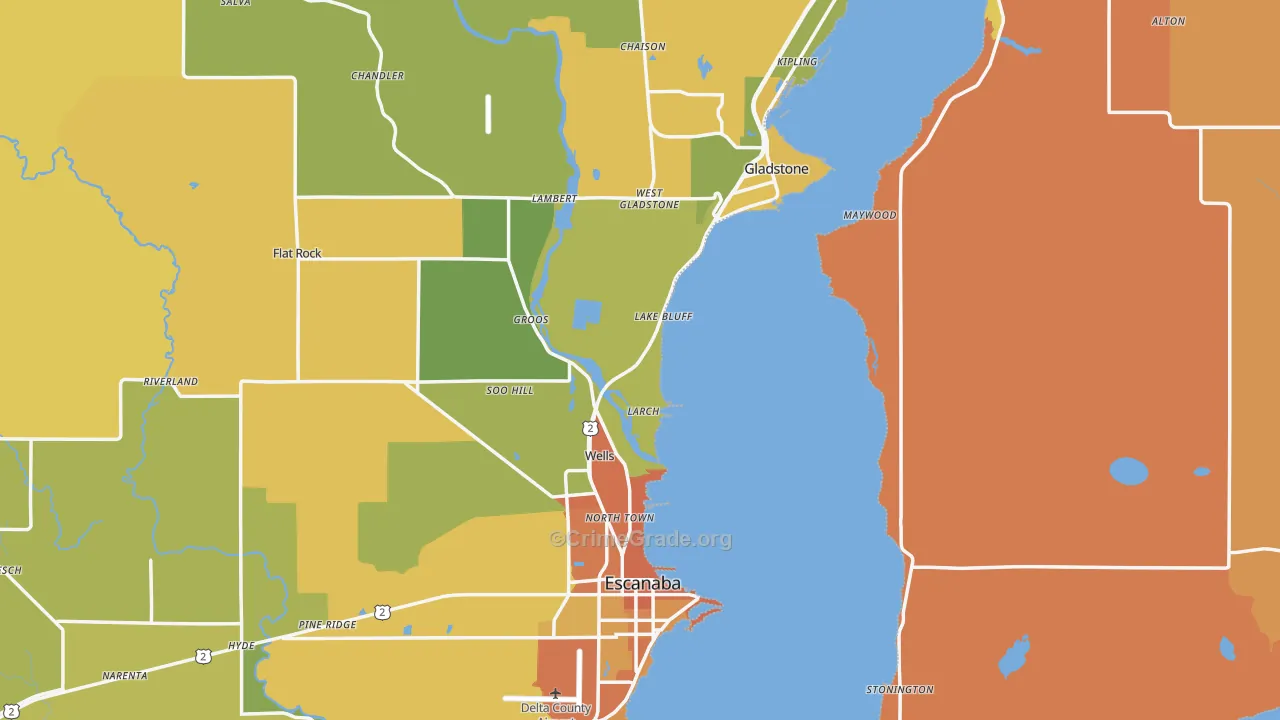 Delta County, MI Map of Burglary Rates