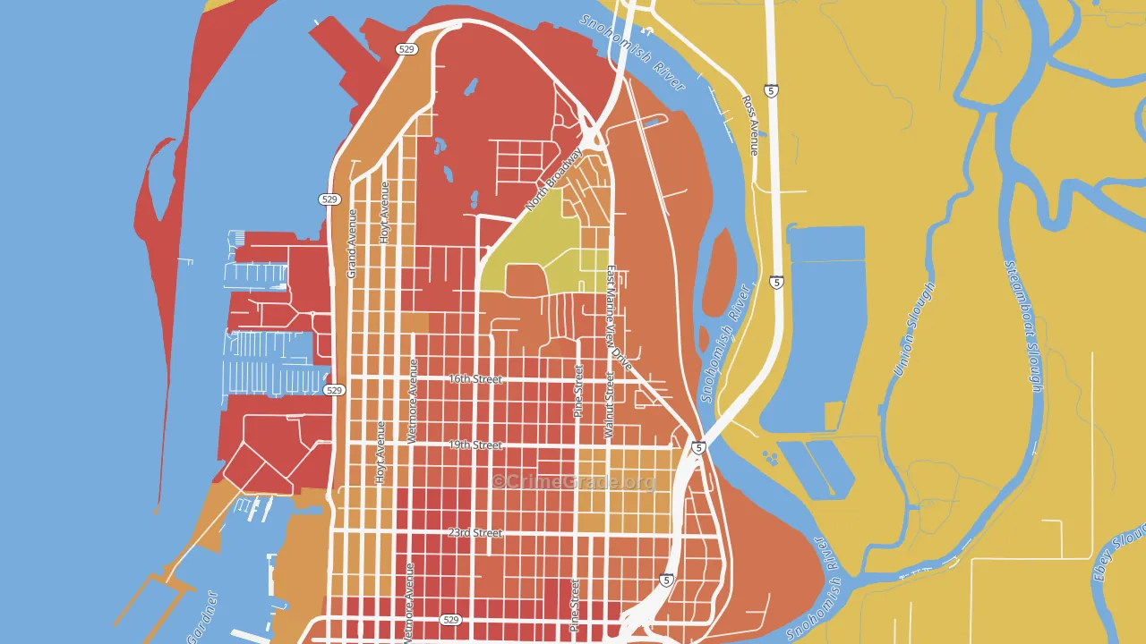 Delta, Everett, WA Map of Burglary Rates