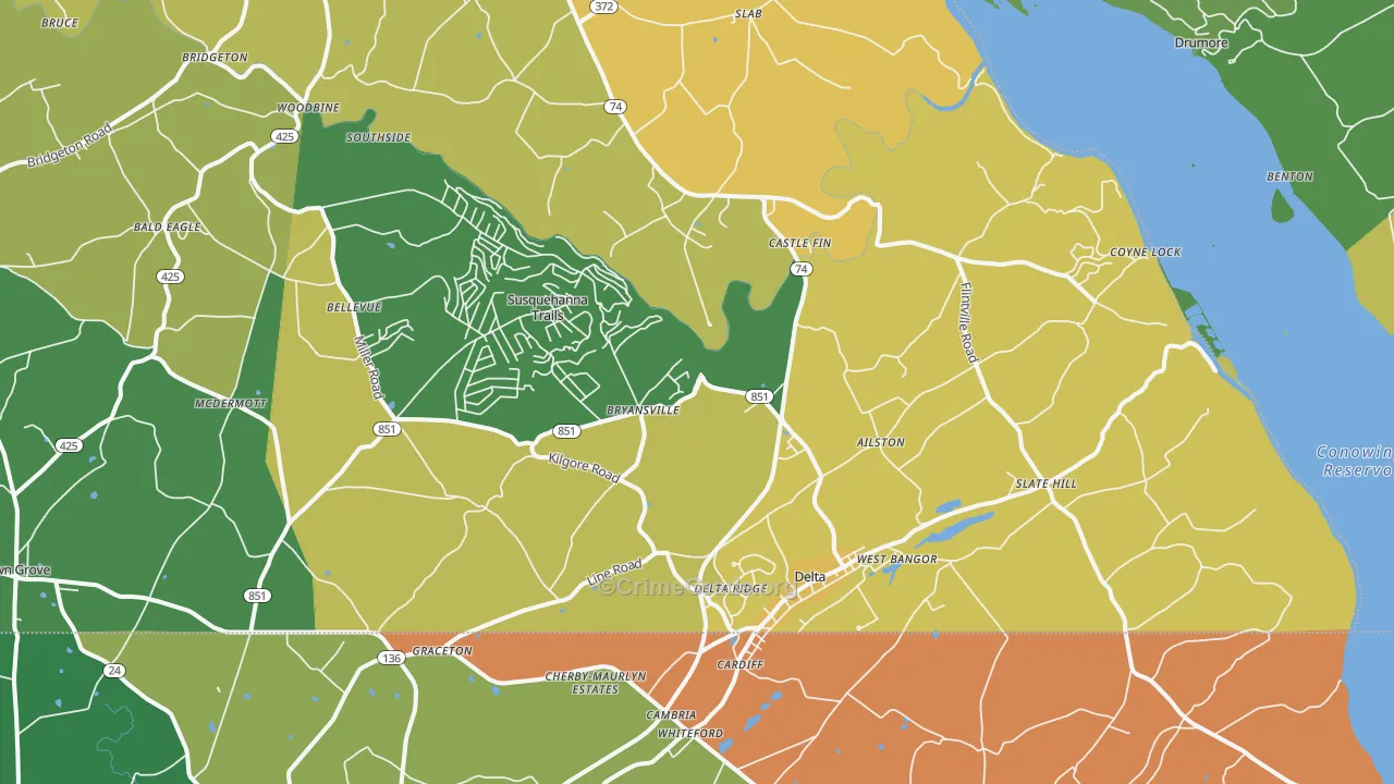 Delta, PA Map of Burglary Rates