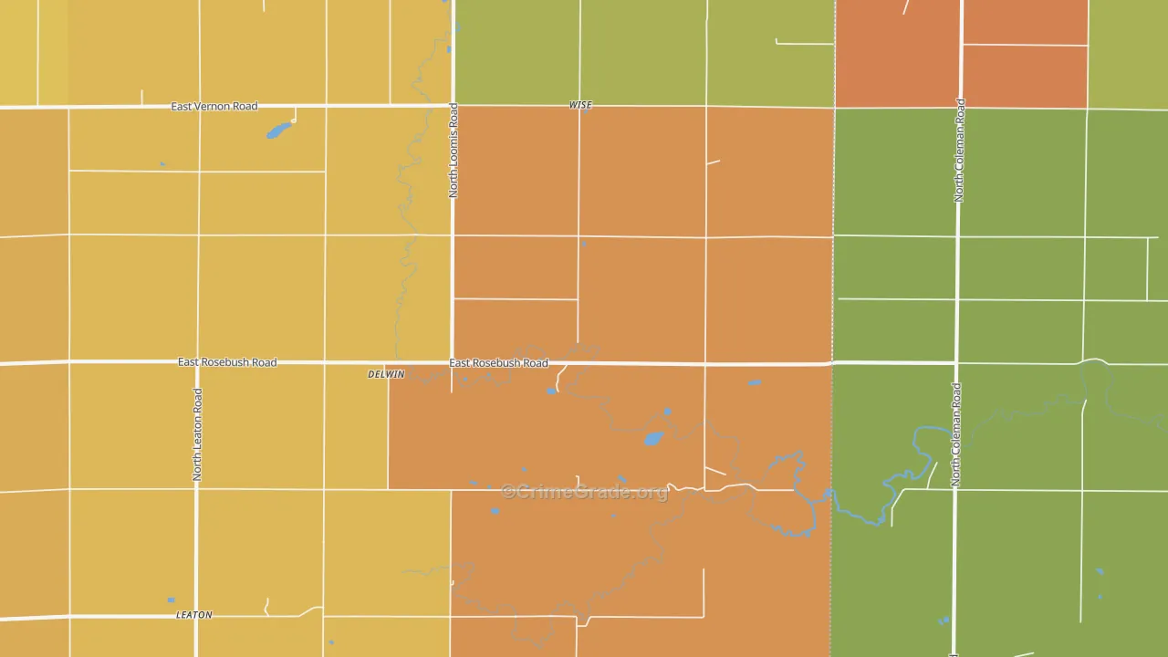 Delwin, MI Map of Burglary Rates