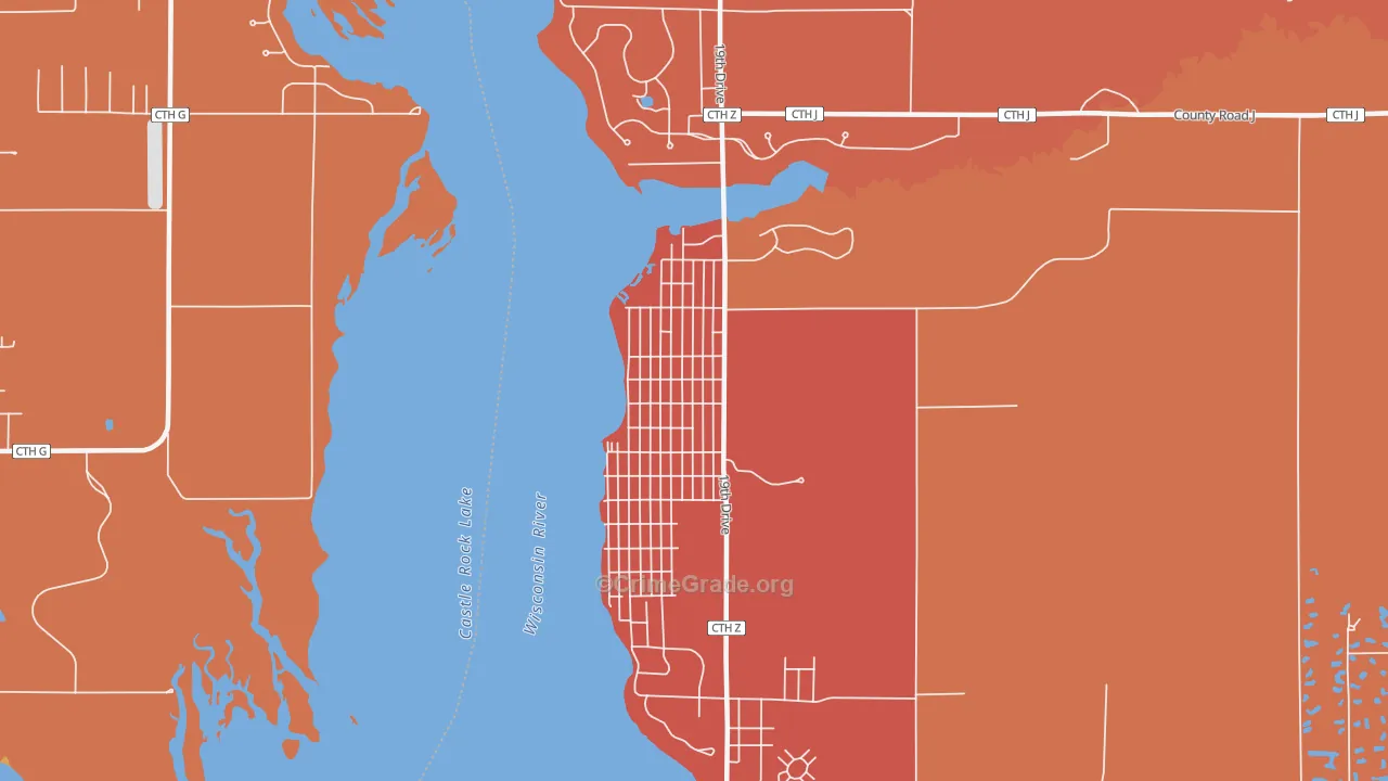 Delwood, WI Map of Burglary Rates