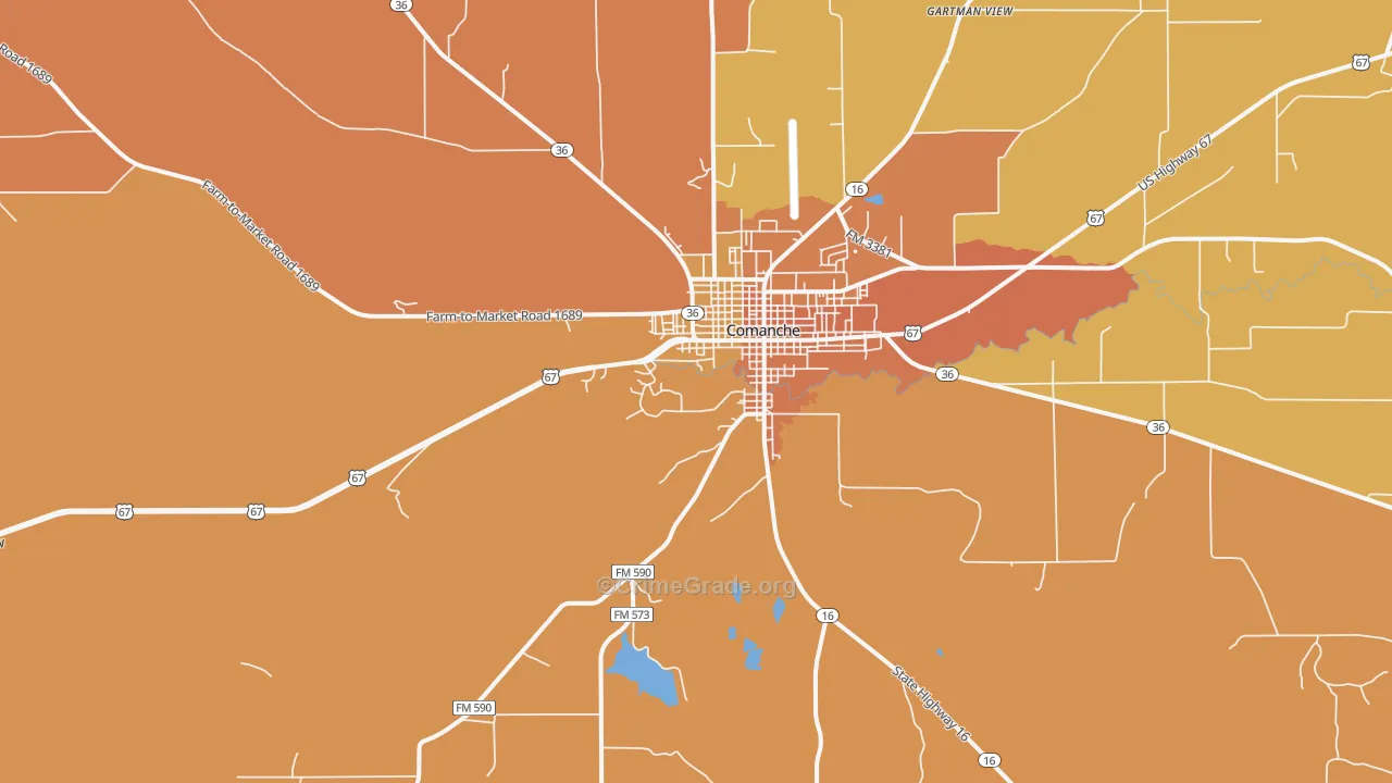 Democrat, TX Map of Burglary Rates