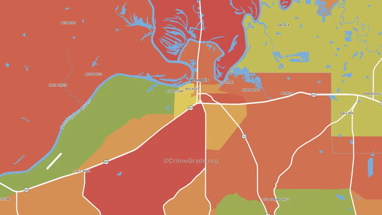 Demopolis, AL Map of Burglary Rates