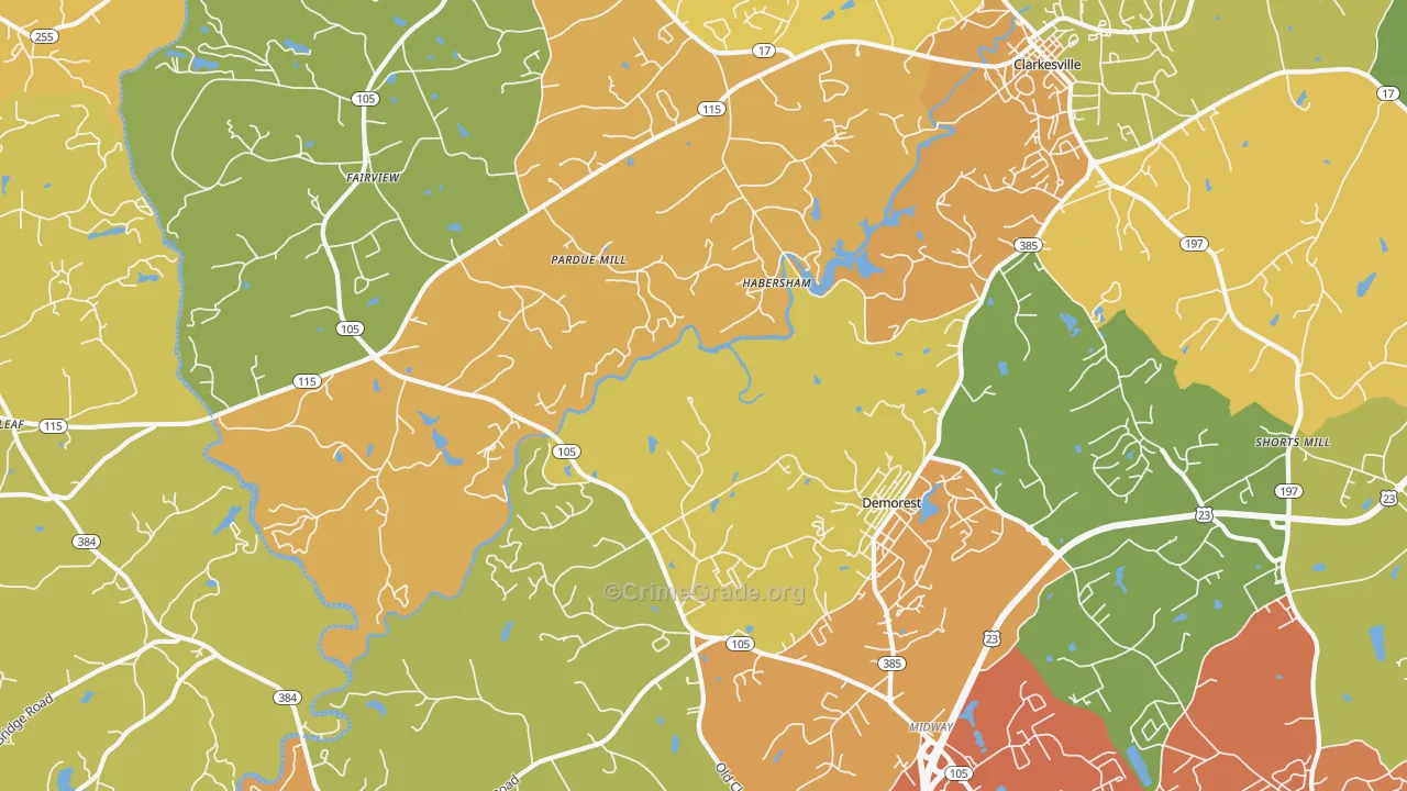 Demorest, GA Map of Burglary Rates