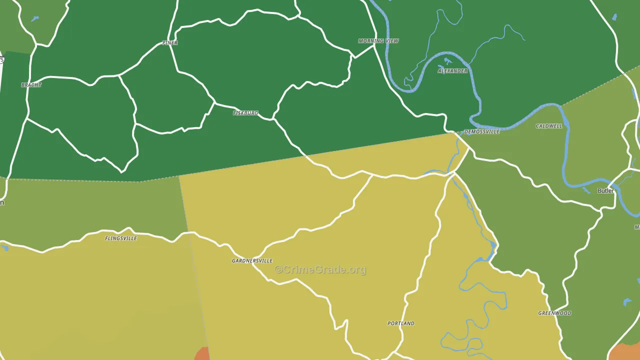 DeMossville, KY Map of Burglary Rates