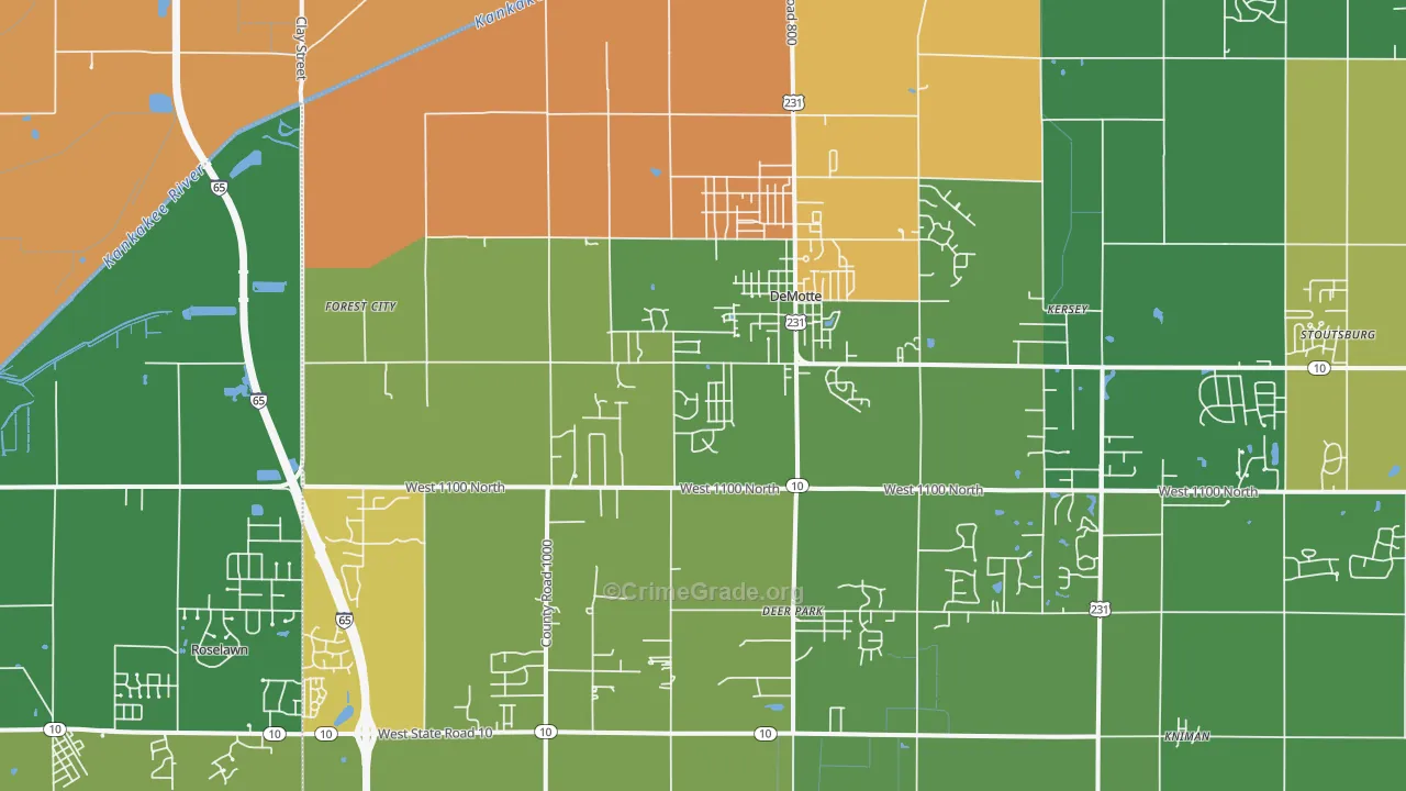 DeMotte, IN Map of Burglary Rates