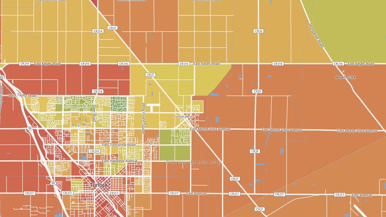 Denair, CA Map of Burglary Rates