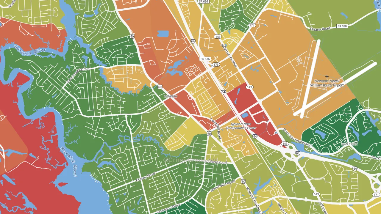Denbigh, Newport News, VA Map of Burglary Rates