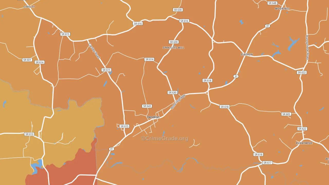 Dendron, VA Map of Burglary Rates