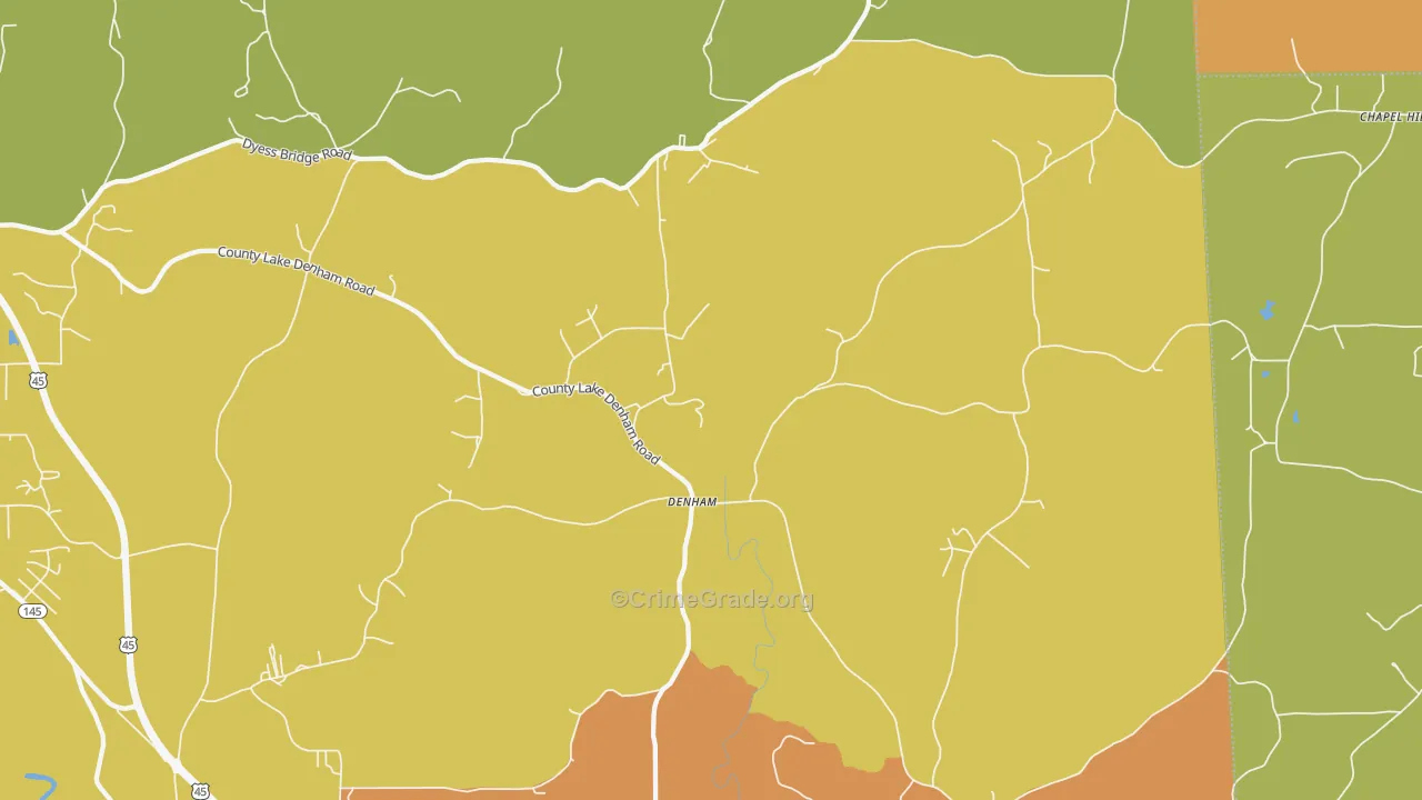 Denham, MS Map of Burglary Rates