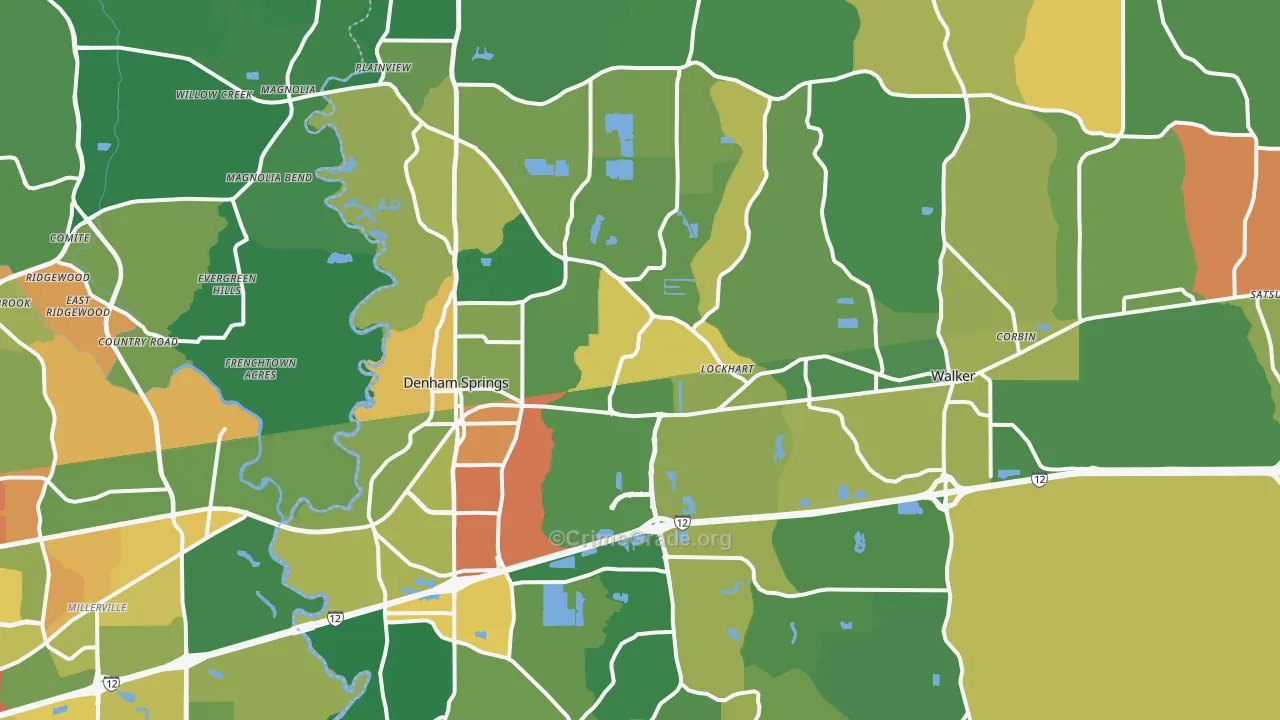 Denham Springs, LA Map of Burglary Rates
