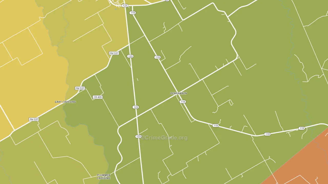 Denhawken, TX Map of Burglary Rates