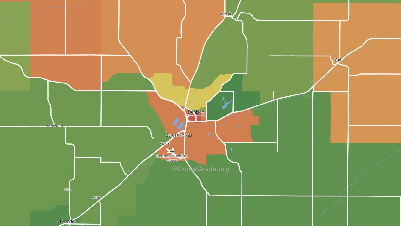 Denison, IA Map of Burglary Rates