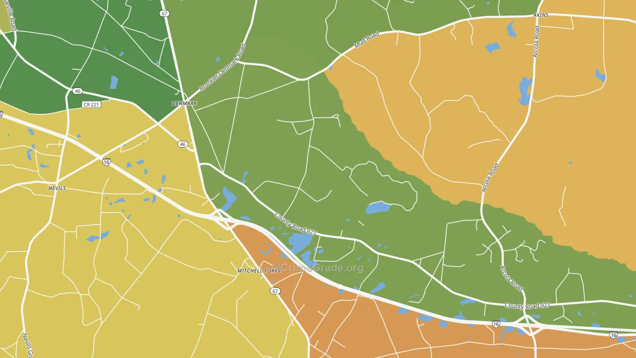 Denmark, GA Map of Burglary Rates