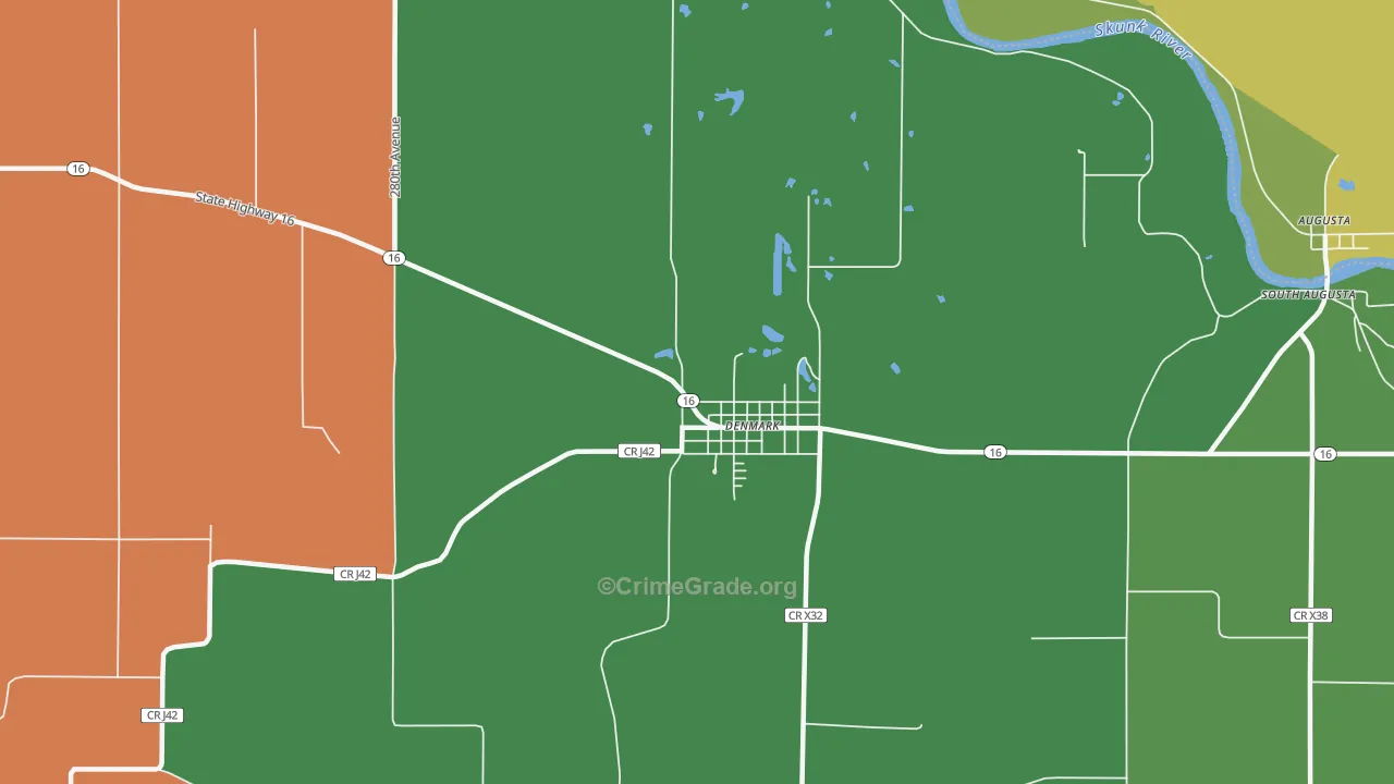 Denmark, IA Map of Burglary Rates