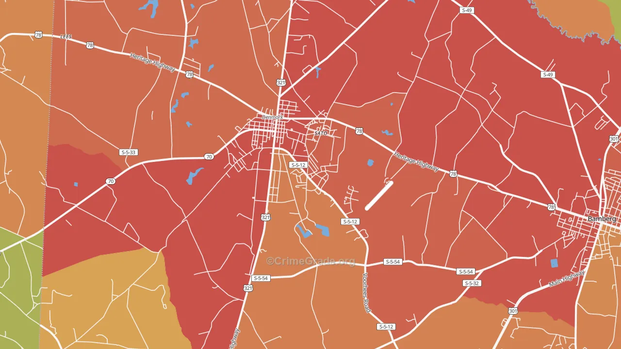Denmark, SC Map of Burglary Rates