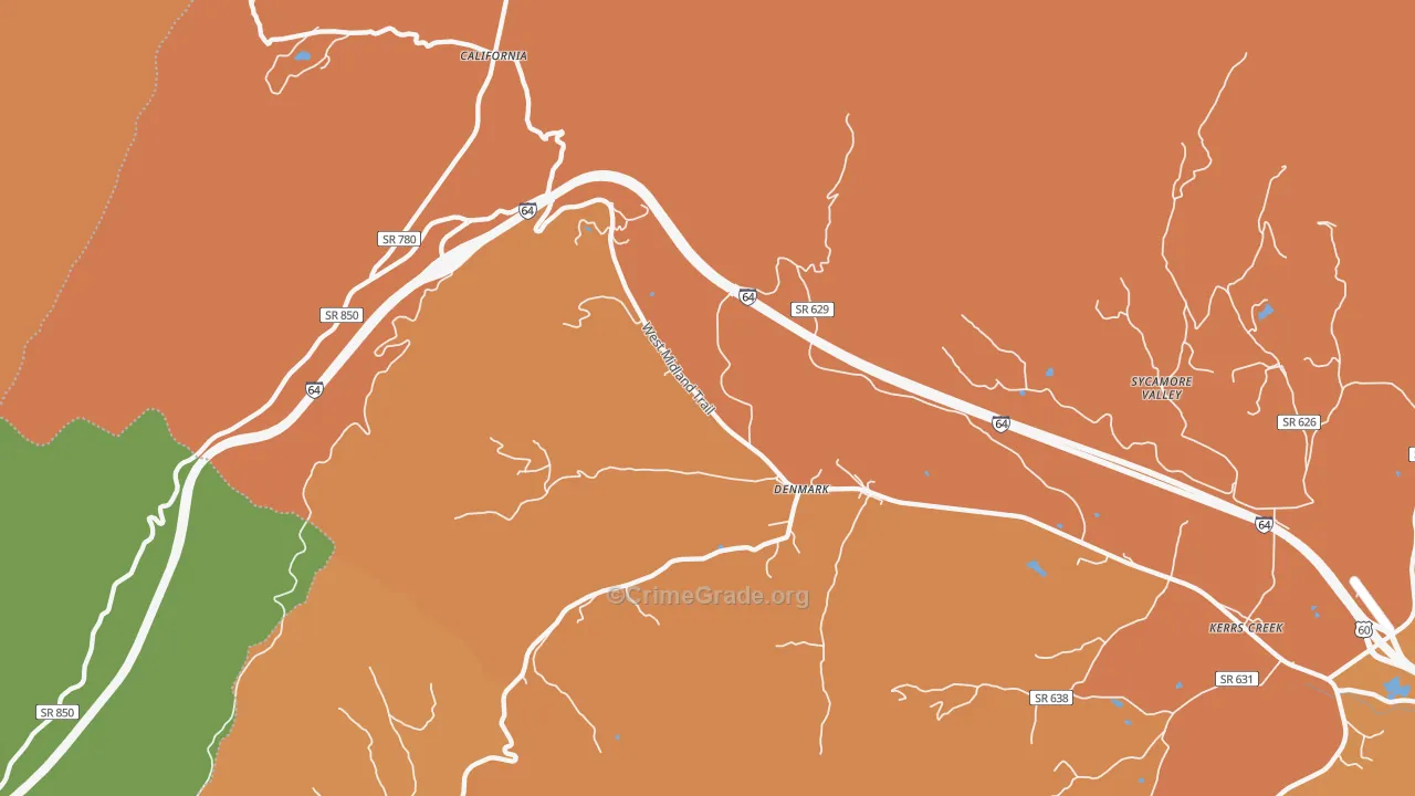 Denmark, VA Map of Burglary Rates