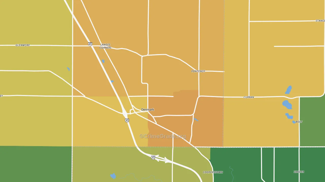 Denmark, WI Map of Burglary Rates
