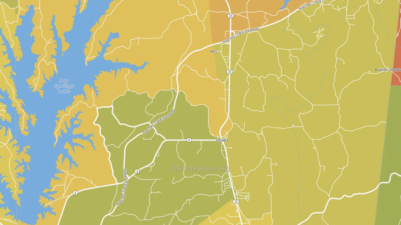 Dennis, MS Map of Burglary Rates