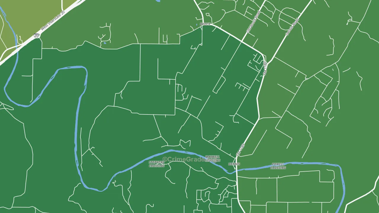 Dennis, TX Map of Burglary Rates