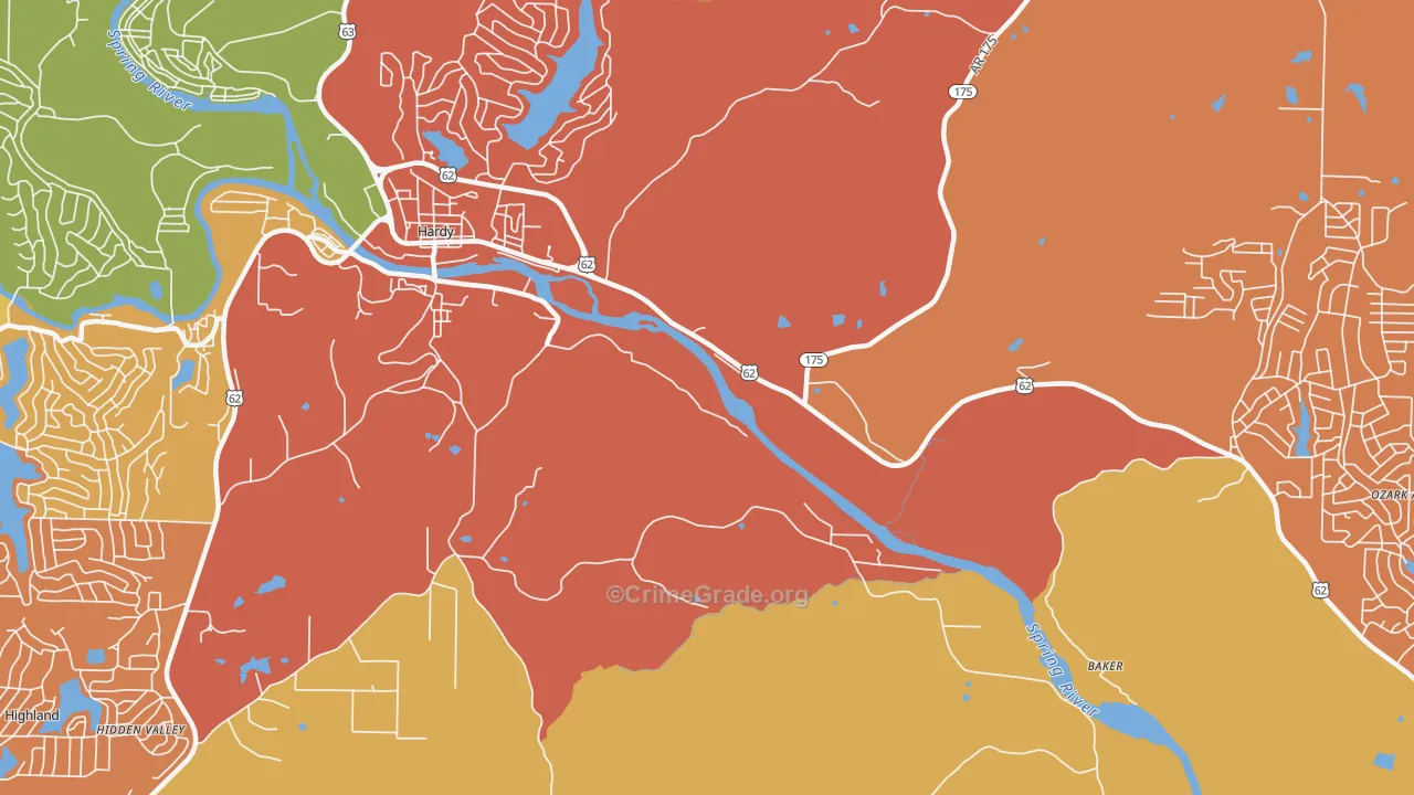 Dennison Heights, AR Map of Burglary Rates