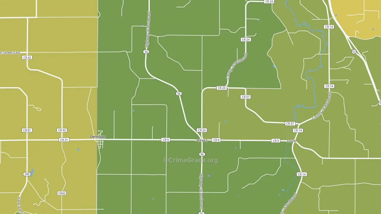 Dennison, MN Map of Burglary Rates