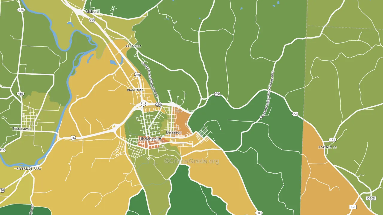 Dennison, OH Map of Burglary Rates
