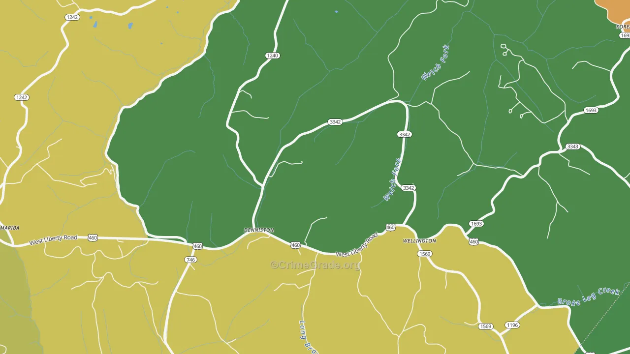Denniston, KY Map of Burglary Rates