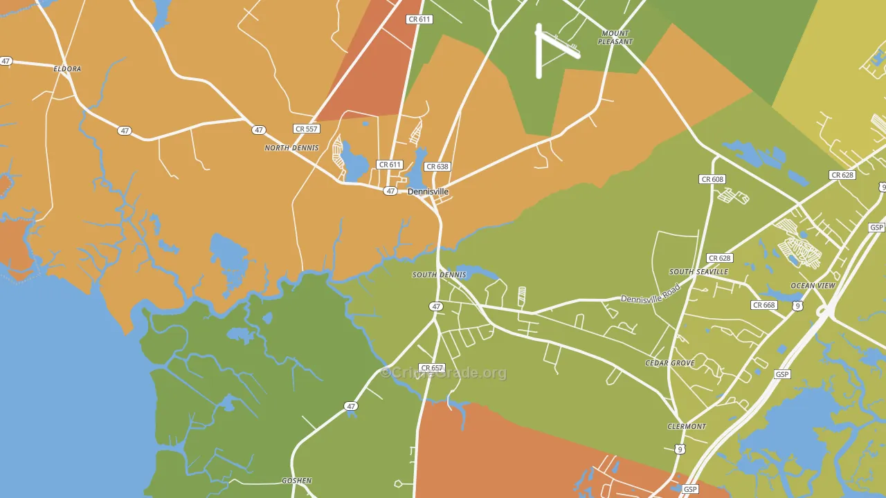 Dennisville, NJ Map of Burglary Rates