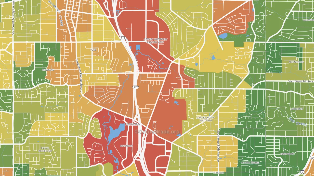 Denny Whitford, Beaverton, OR Map of Burglary Rates