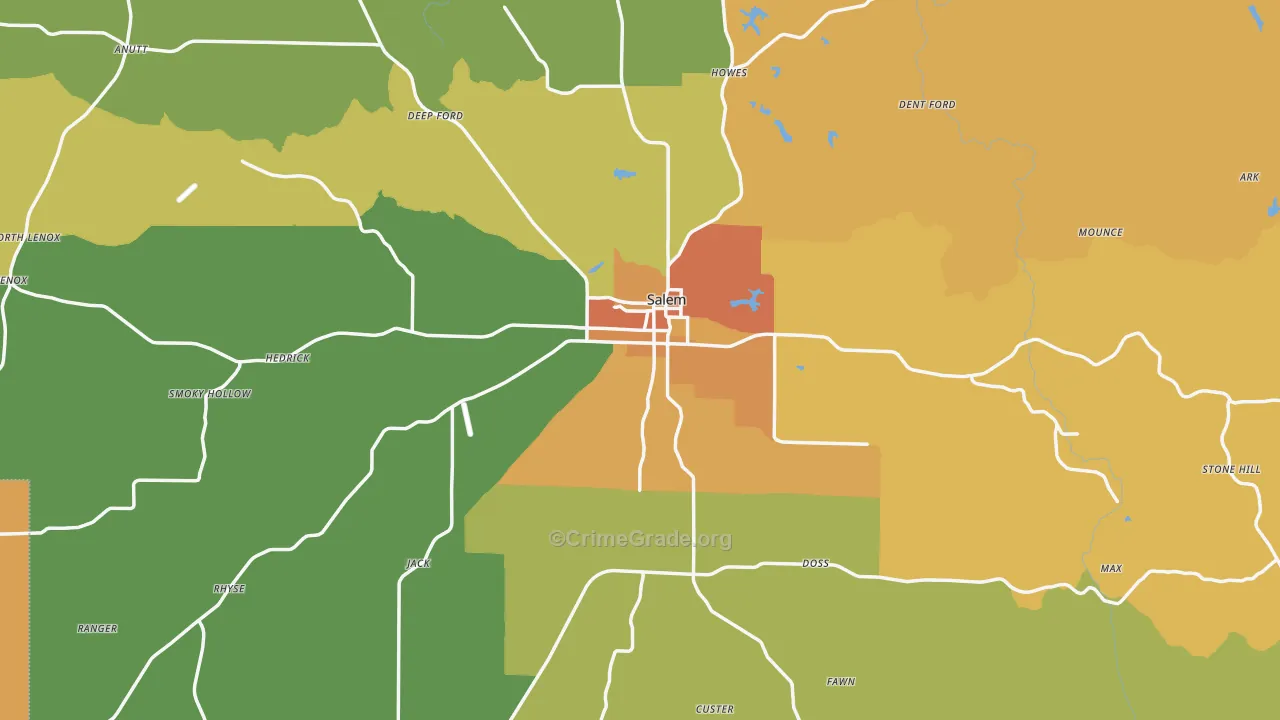 Dent County, MO Map of Burglary Rates