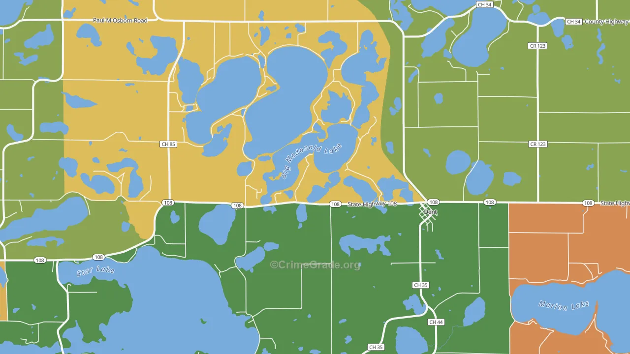 Dent, MN Map of Burglary Rates