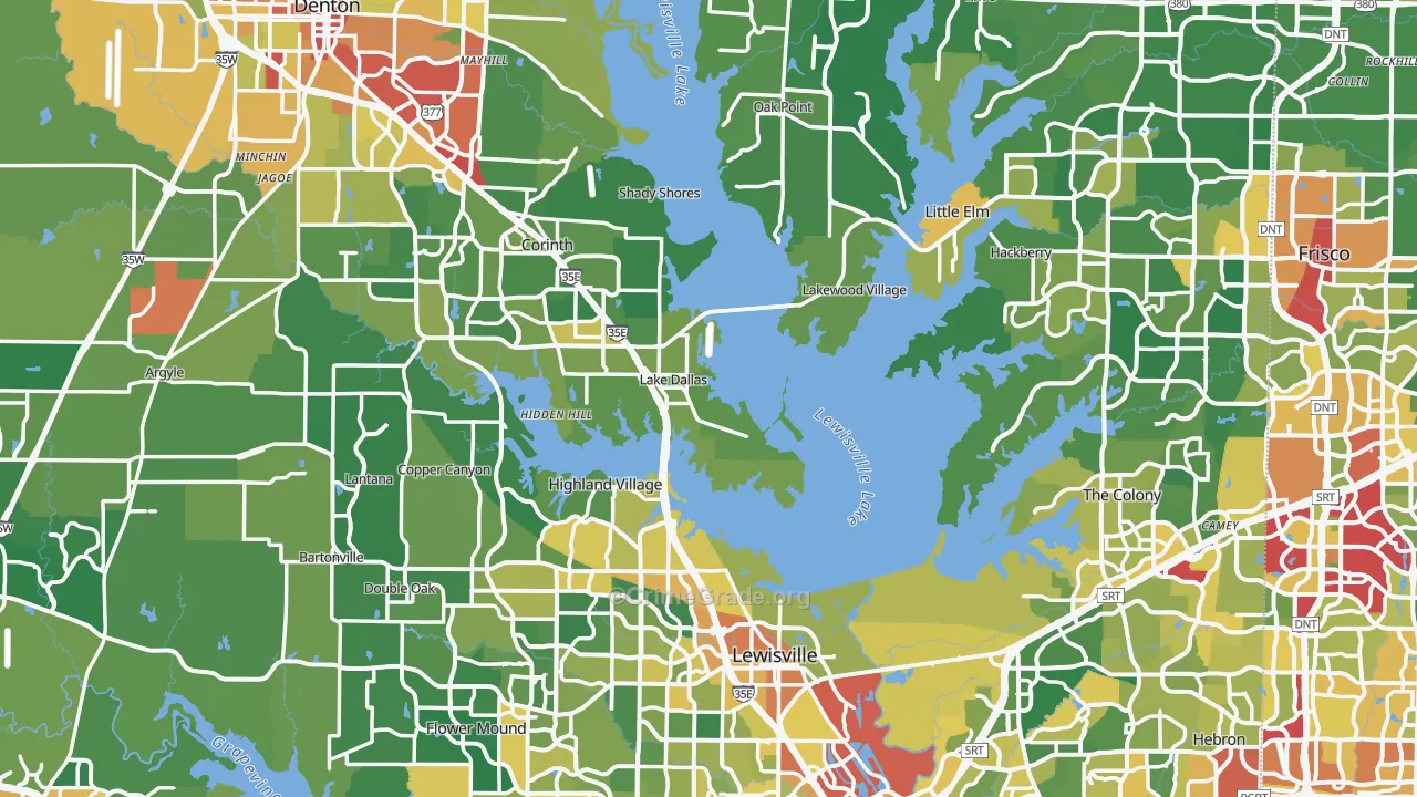 Denton County, TX Map of Burglary Rates