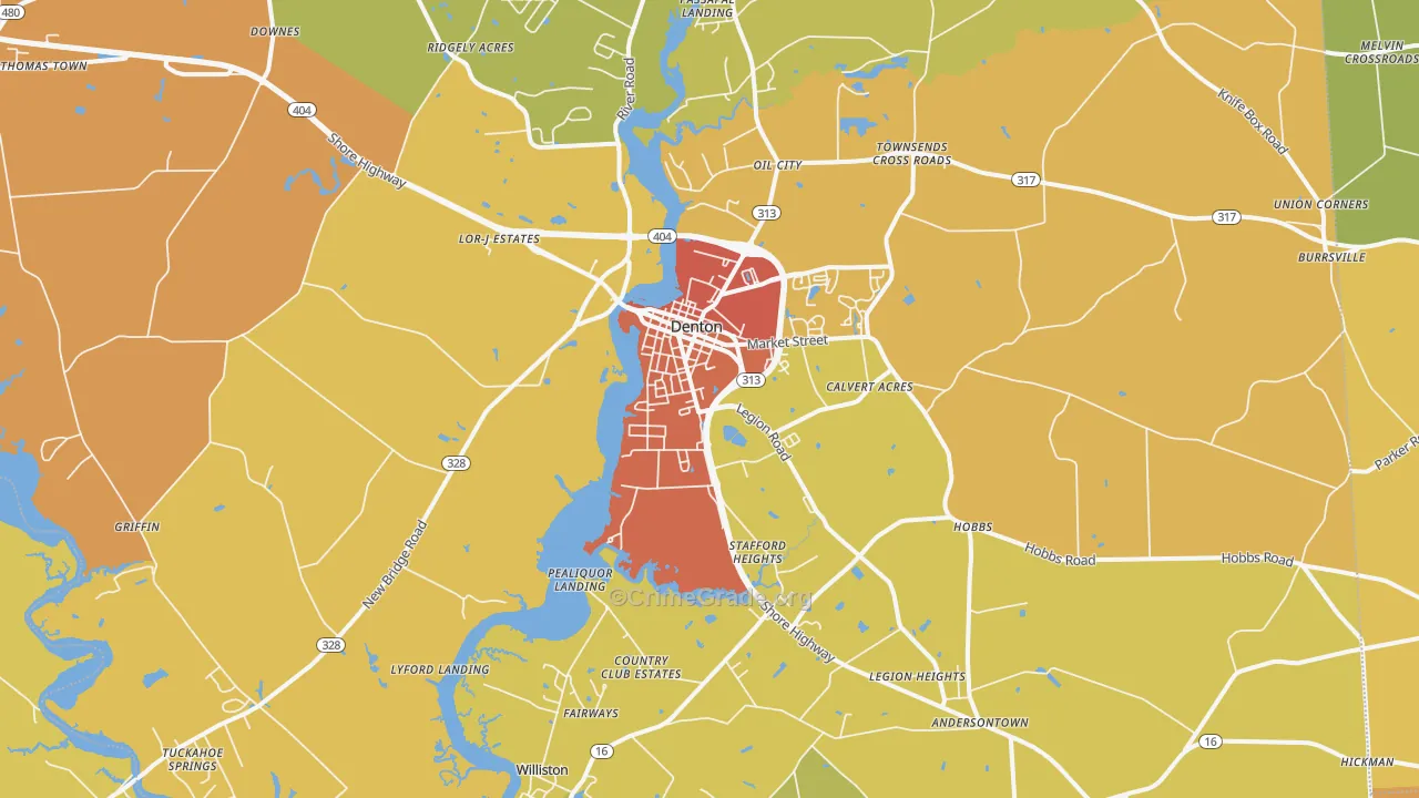 Denton, MD Map of Burglary Rates