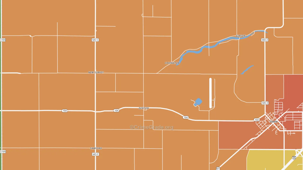 Denton, MO Map of Burglary Rates