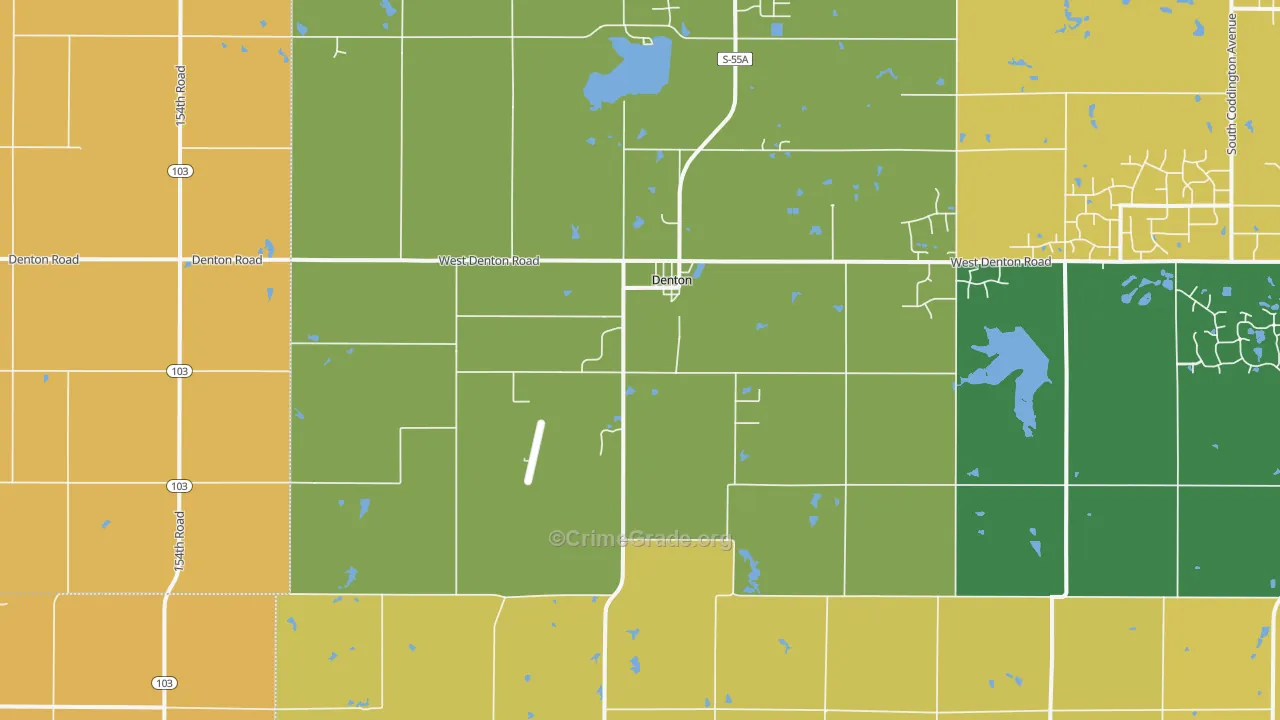 Denton, NE Map of Burglary Rates