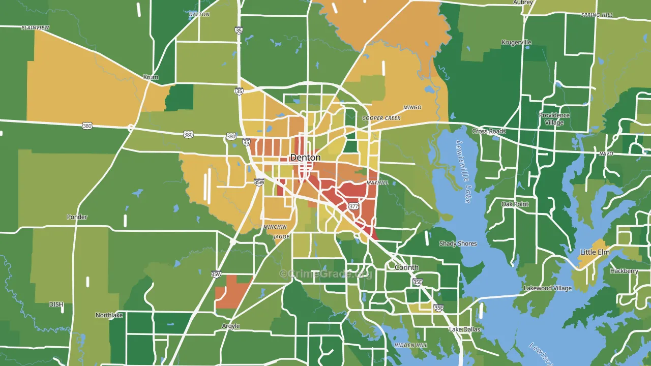 Denton, TX Map of Burglary Rates