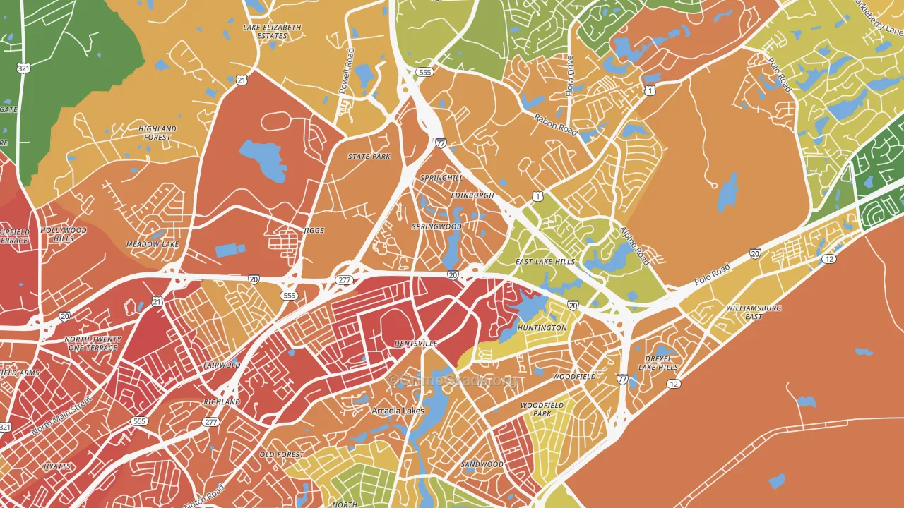 Dentsville, SC Map of Burglary Rates