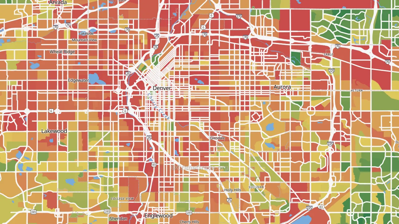 Denver County, CO Map of Burglary Rates