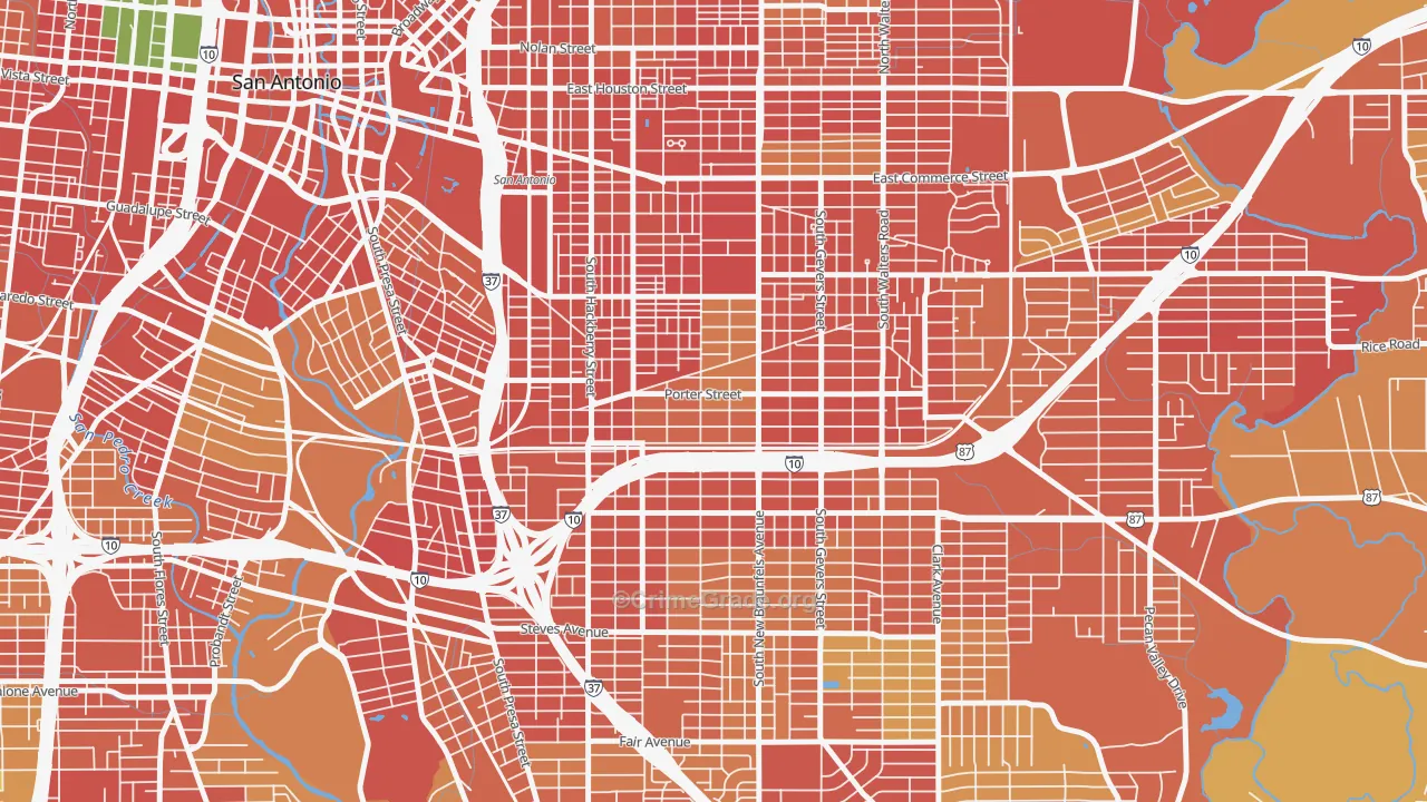 Denver Heights, San Antonio, TX Map of Burglary Rates