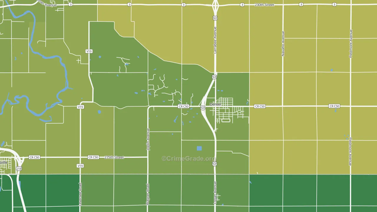 Denver, IA Map of Burglary Rates