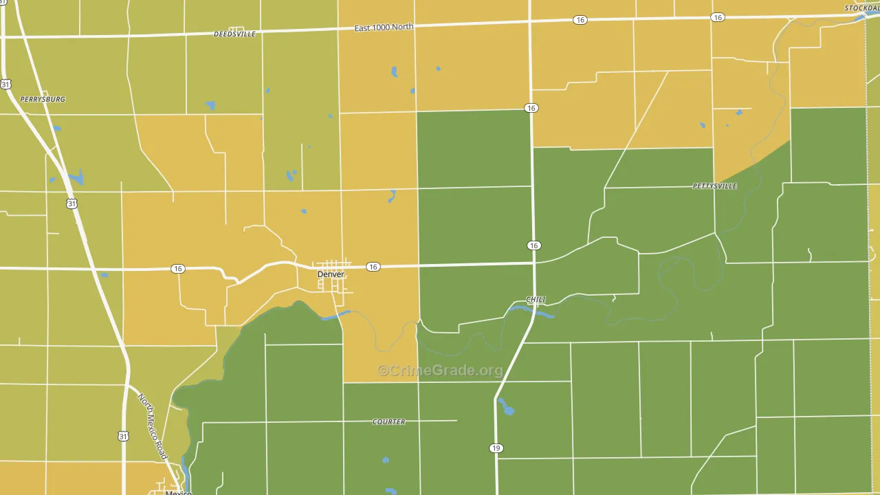 Denver, IN Map of Burglary Rates