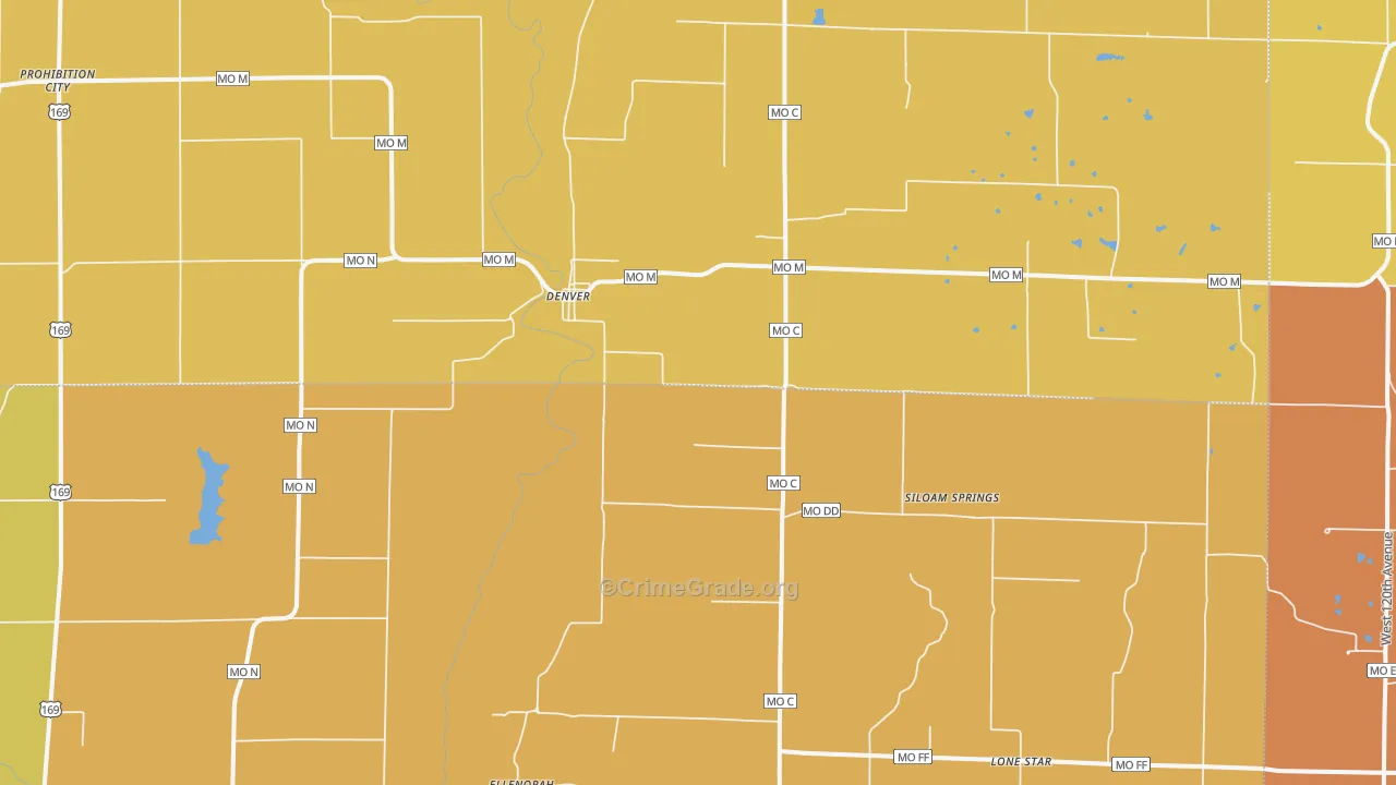 Denver, MO Map of Burglary Rates
