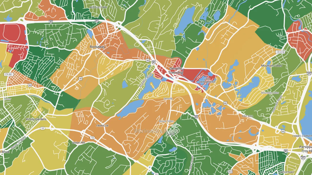 Denville, NJ Map of Burglary Rates