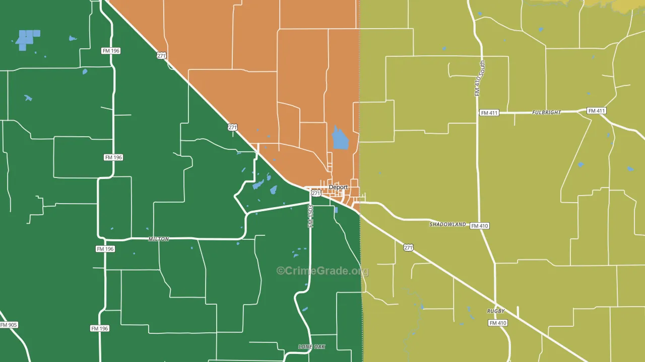 Deport, TX Map of Burglary Rates