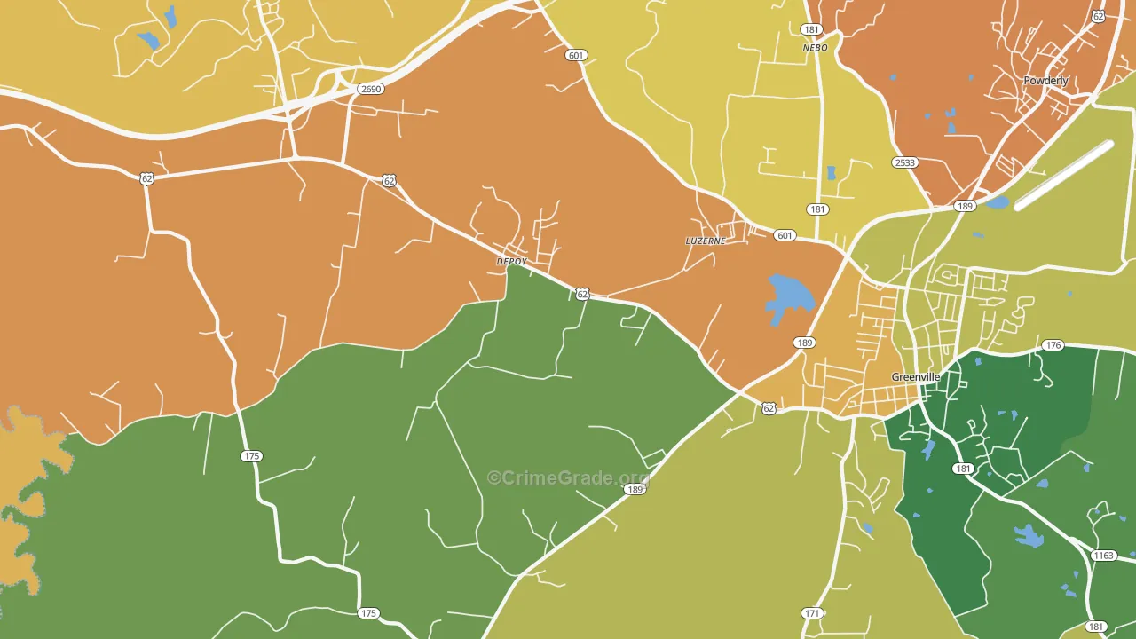 Depoy, KY Map of Burglary Rates