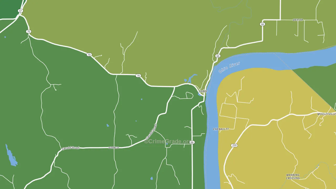Derby, IN Map of Burglary Rates