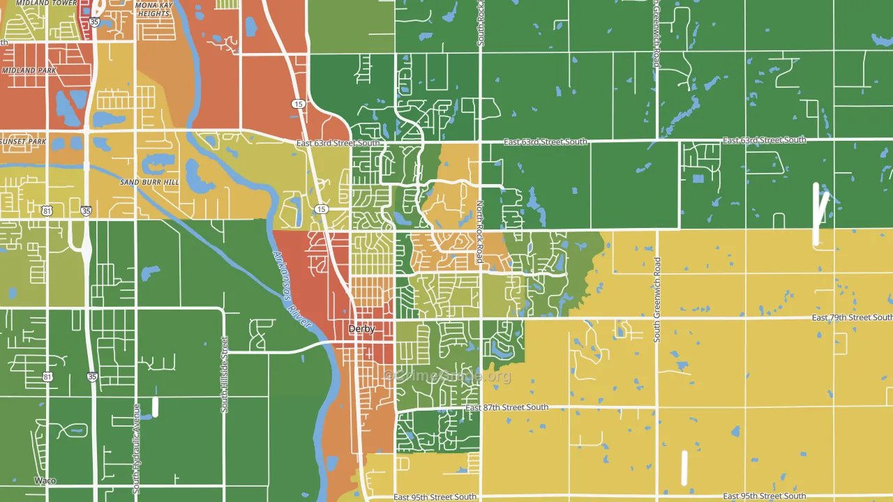 Derby, KS Map of Burglary Rates