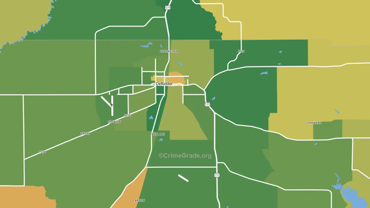 Deridder, LA Map of Burglary Rates